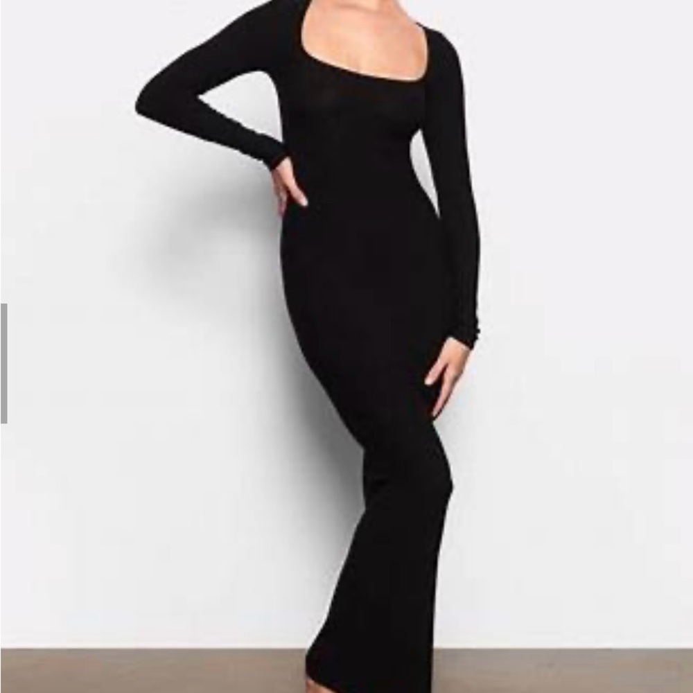 SKIMS Soft Lounge Long Sleeve Black Maxi Dress